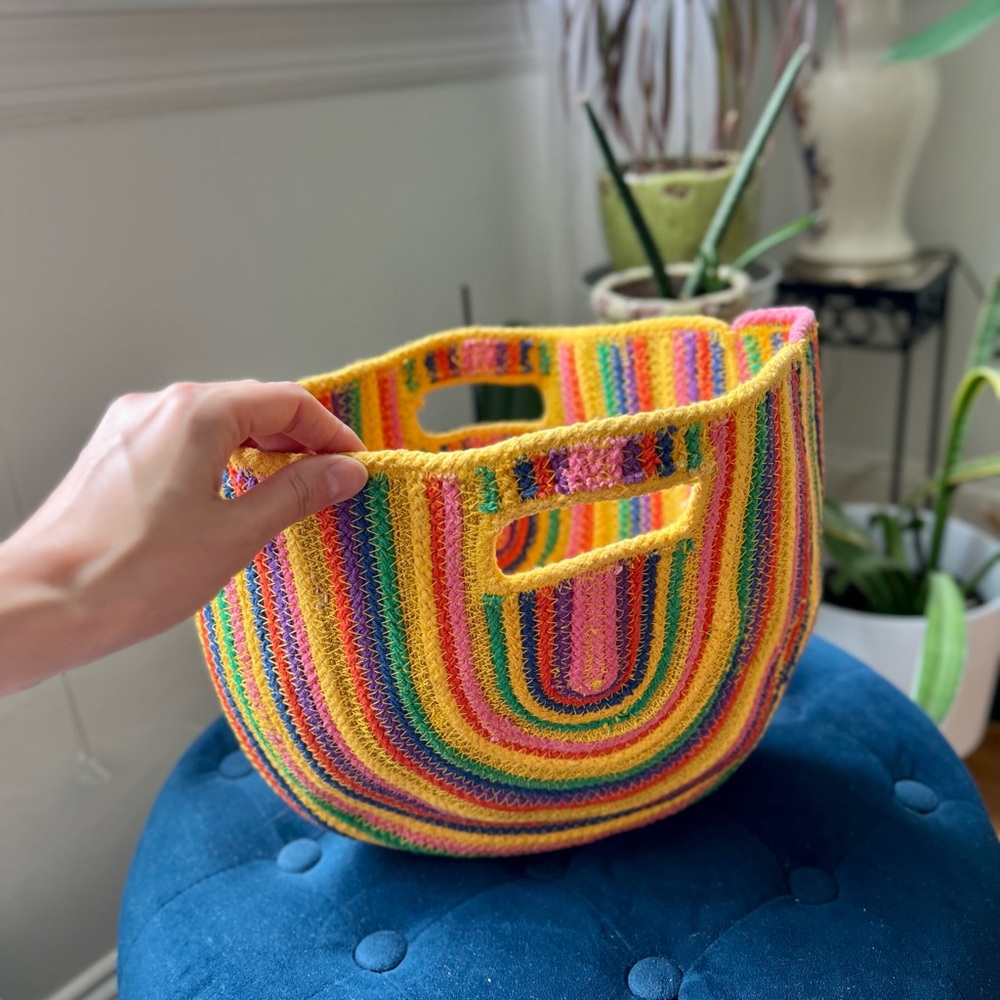 Stunning colorful woven basket handbag